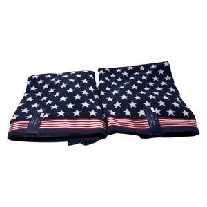 Brooks Brothers Patriotic Stars Stripes Navy Bath Towel Set 2pc 30x56 Cotton NWT